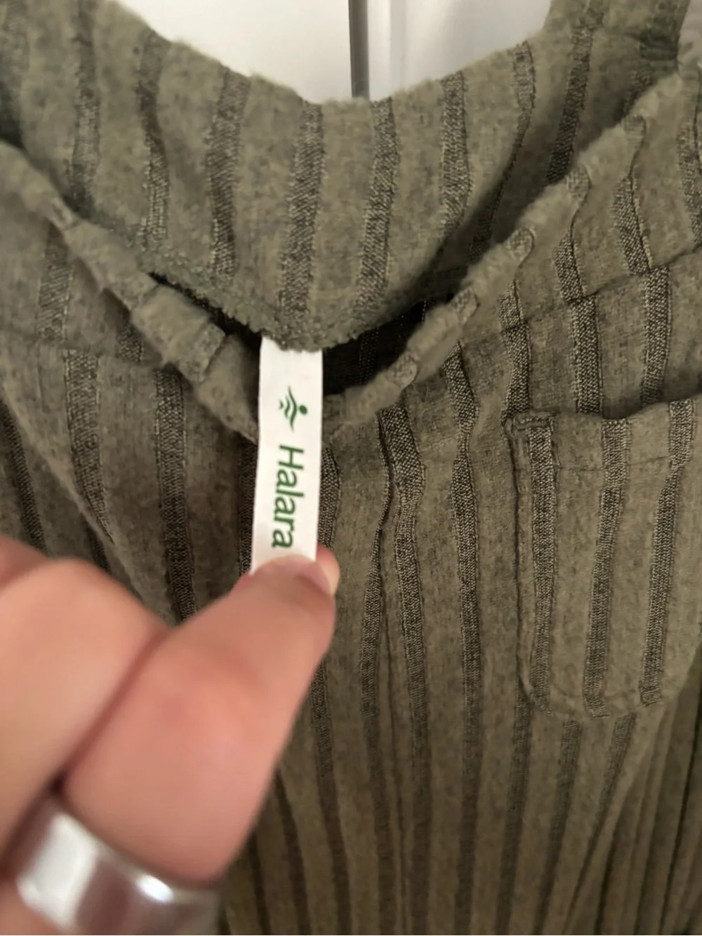 HALARA Olive Green Ribbed Overalls with Pocket Detail - Picture 3 of 5